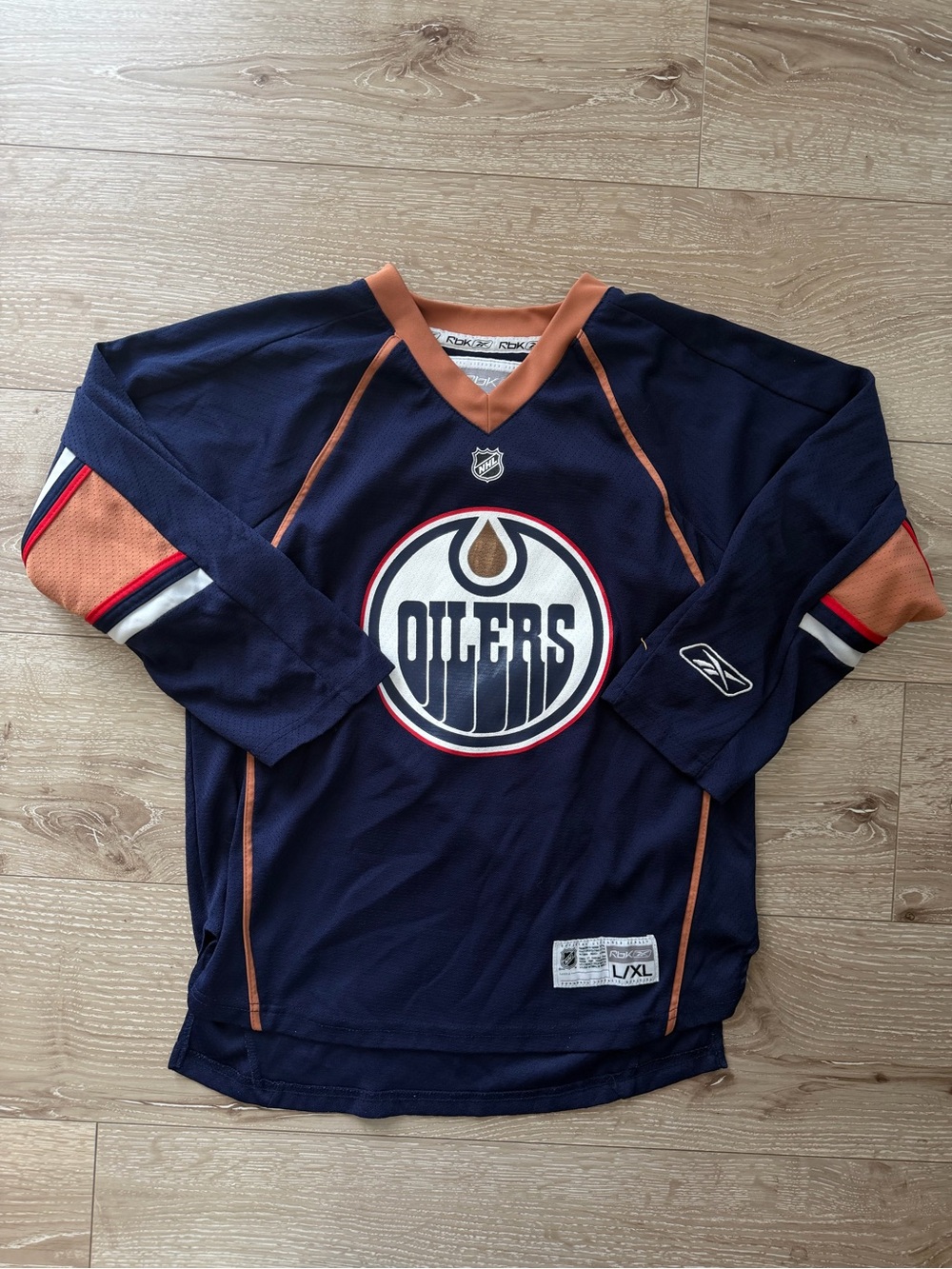 Reebok Navy and Orange Edmonton Hockey Jersey
